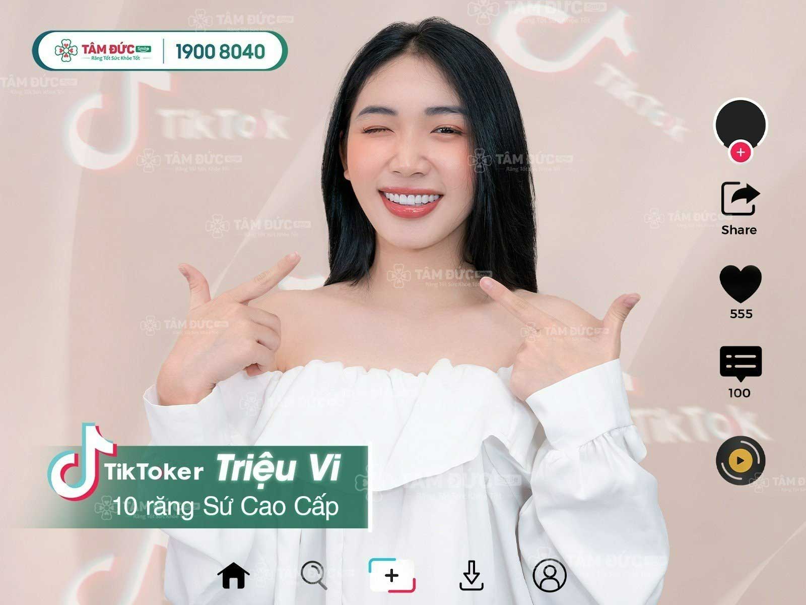 tiktoker Triệu Vi vui mừng sau khi bọc răng sứ tại nha khoa Tâm Đức Smile