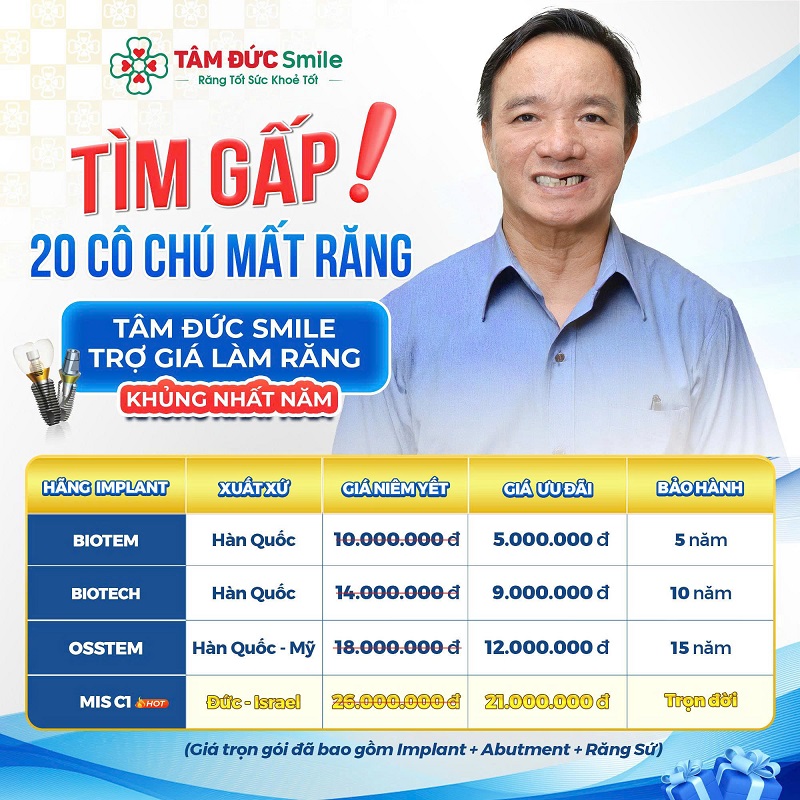 Ưu đãi trồng răng Implant đơn lẻ siêu hấp dẫn tại Tâm Đức Smile