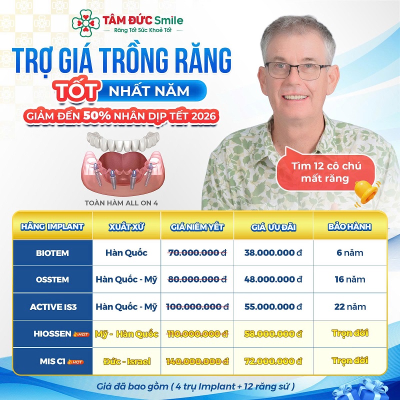 Ưu đãi trồng răng Implant toàn hàm tại Tâm Đức Smile