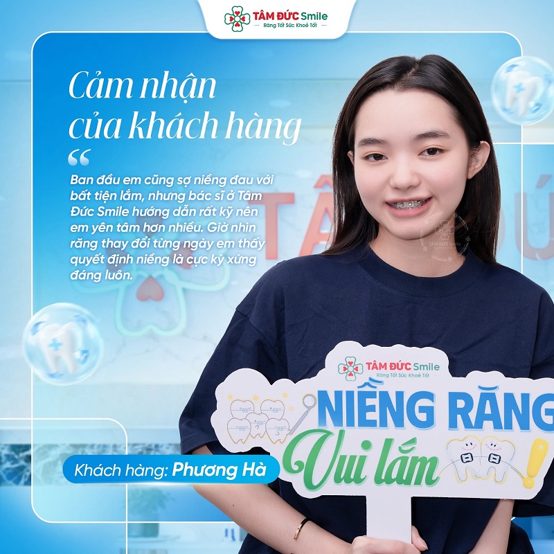 Khách hàng chia sẻ trải nghiệm niềng răng tại Nha khoa Tâm Đức Smile – sau quá trình chỉnh nha.