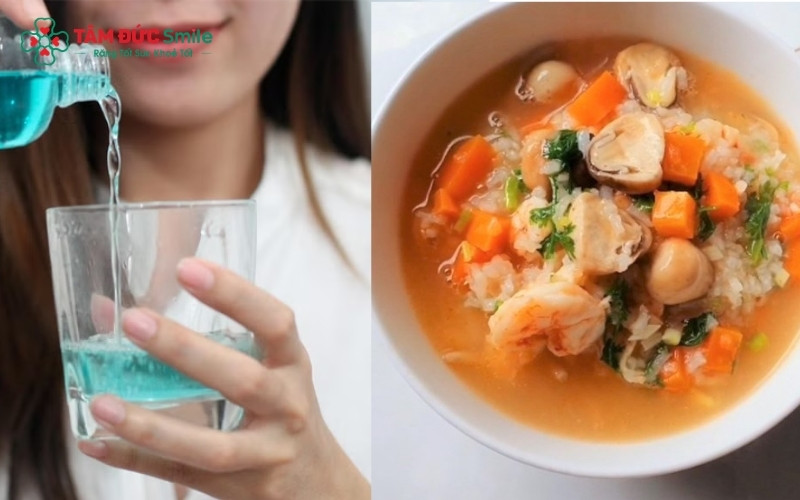 Súc miệng nước muối sinh lý và ắn thức ăn mềm giúp giảm sưng tấy và làm dịu cơn đau tai tạm thời.