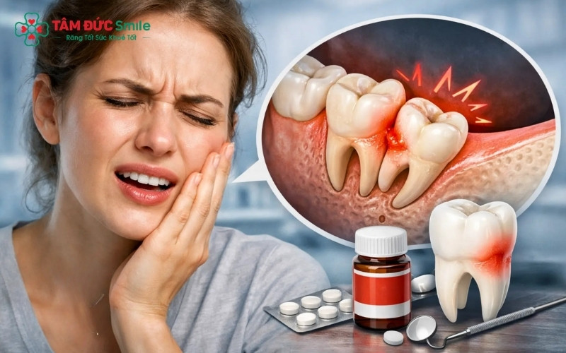 Cơn đau đầu do răng khôn thường đi kèm với cảm giác căng tức vùng hàm và đau nhức tai, đặc biệt tăng mạnh khi về đêm.